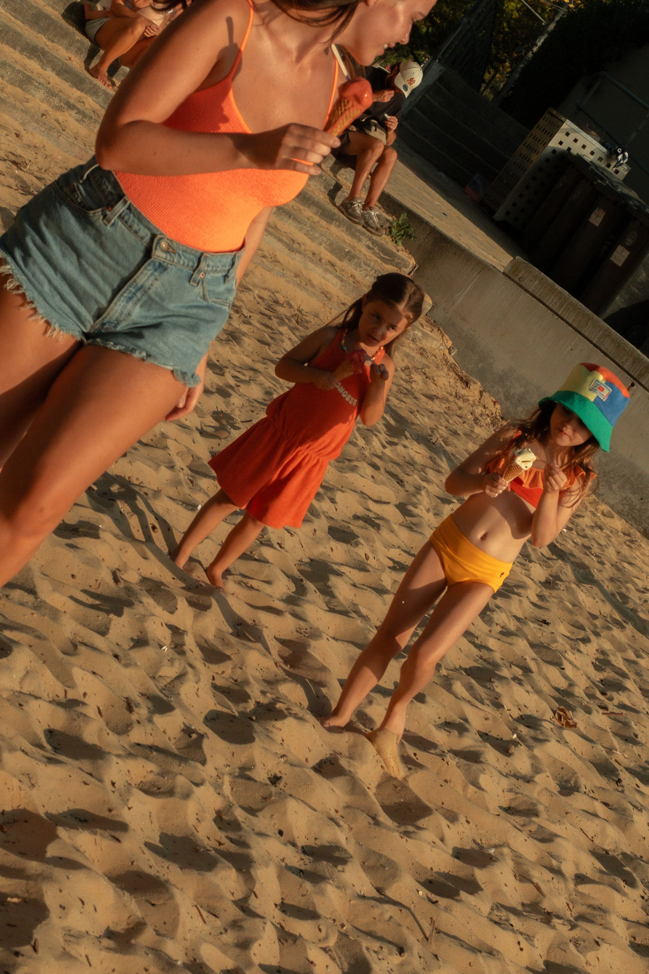 Minis and nanny on the sand